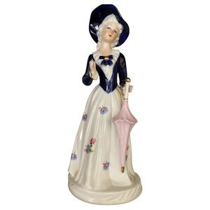 Limoges Blue and Pink Ceramic Figurine